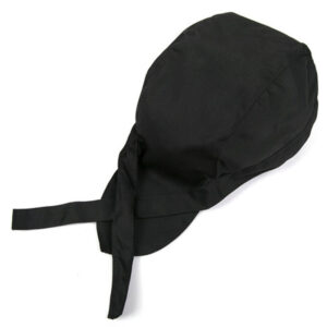 Chefs Hat Cap for Men Women Kitchen Catering Skull Ribbon Cap Turban, Black Color